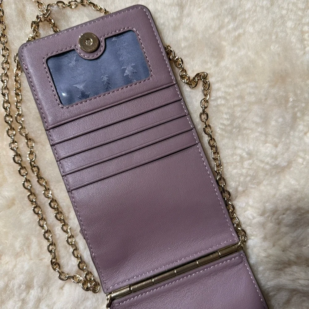 Thacker Nora Phone Crossbody Mauve Leather Wallet Bag Gold Chain